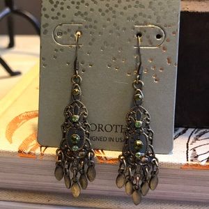 Brass earrings with lime green stone